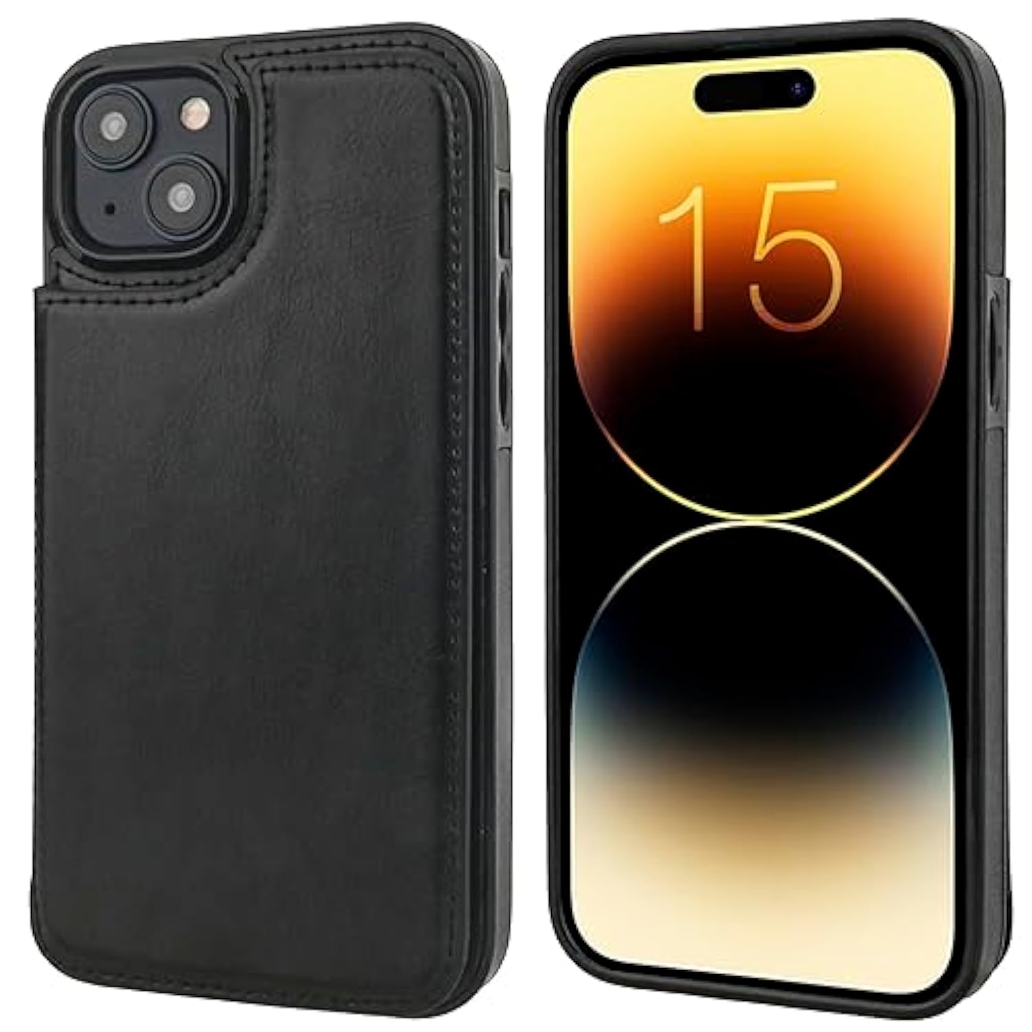 Onetop Compatible With Iphone 15 Plus Wallet Case With Card Holder, Pu Leather Kickstand Card Slots Case, Double Magnetic Clasp And Durable Shockproof Cover 6.7 Inch (Black)