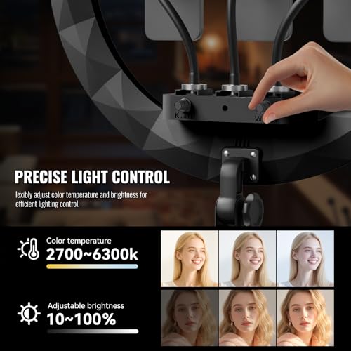 Large Ring Light with Stand, 19" Ring Light Tripod for iPhone, Professional Led Ringlight for Live Streaming, Barber, Makeup, YouTube, Tiktok, Black