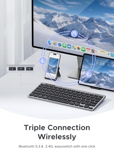 K551 Slim Quiet Wireless Bluetooth 78Keys Keyboard, 3-Device Free Switching With Bluetooth & 2.4G, Compatible With Windows/Macos/Ios/Android, Works With Macbook, Lenovo, Hp