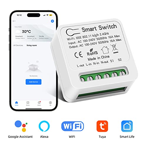Smart Wifi Wireless Relay Switch Module, Tuya Ac100-240V Smart Life Remote Control Compatible With Alexa And Google Home, 16A