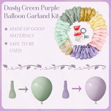 173Pcs Dusty Green Purple Pink Balloon Arch Garland Kit, Lavender Pastel Blush Pink Yellow Mist Green Gold Confetti Balloons For Baby Shower Wedding Tea Wildflower Birthday Party Decorations
