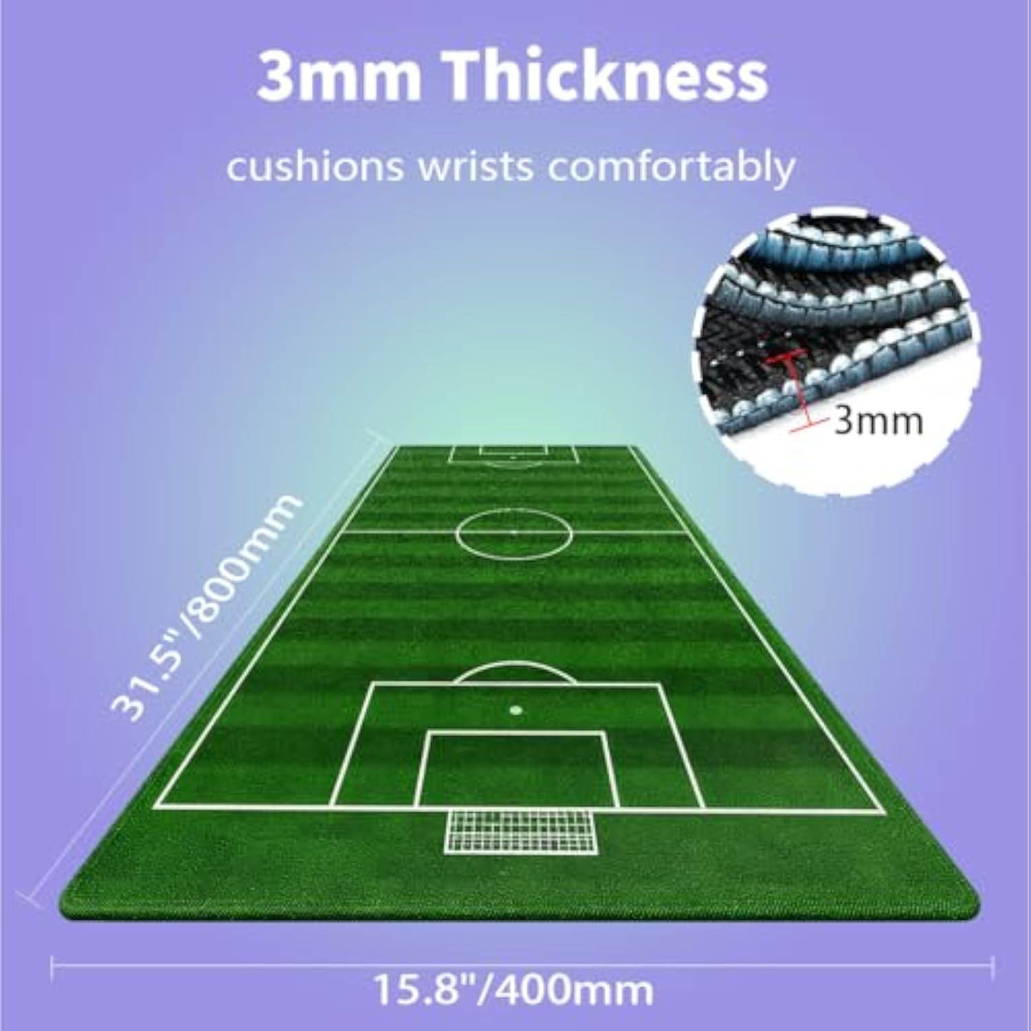 . Extended Xxl Mouse Pad (31.5" X 15.8") - Football Field Design Cool Green Soccer Course, Extra Large Office Accessories, Premium Stitched Anti-Slip Gaming Desk Mat