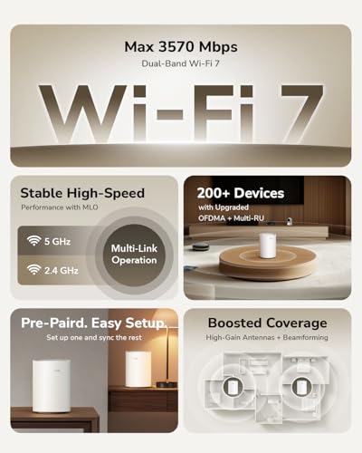 Dual Band Be3600 Wifi 7 Wi-Fi Mesh System, 3.6 Gbps 160 Mhz, Coverage Up To 1000 Sq.Ft, 3 Gigabit Ports, Multi-Vpn Compatible, App Control(M3600 1-Pack)