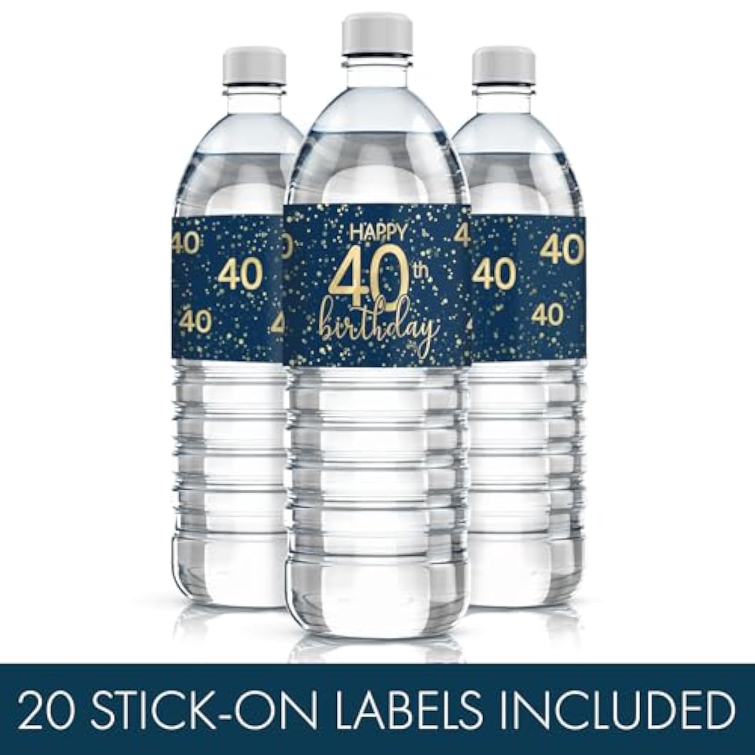 40Th Birthday Water Bottle Labels – 20 Navy Blue And Gold Waterproof Stickers, Party Favors And Decorations For 40Th Birthday Celebration For Him Or Her