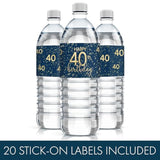40Th Birthday Water Bottle Labels – 20 Navy Blue And Gold Waterproof Stickers, Party Favors And Decorations For 40Th Birthday Celebration For Him Or Her