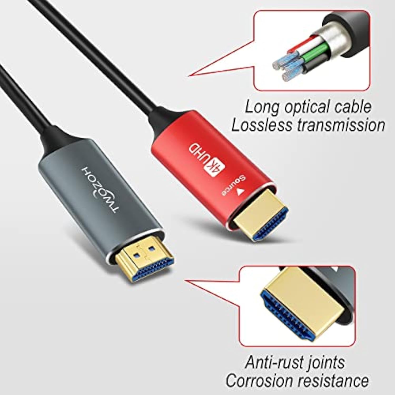 Hdmi Fiber Optic Cable 100Ft, Long 4K Fiber Hdmi Cord Supports 4K@60Hz/18Gbps