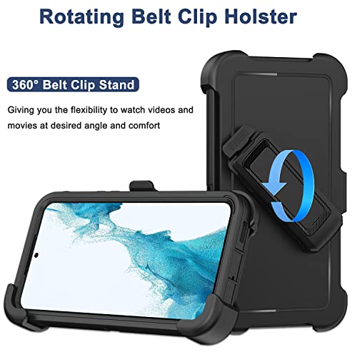 for  Galaxy S22 Plus Case with Belt Clip Holster, 2X Screen Protector, [Military Grade Protection] Heavy Duty Full Body Shockproof Rugged