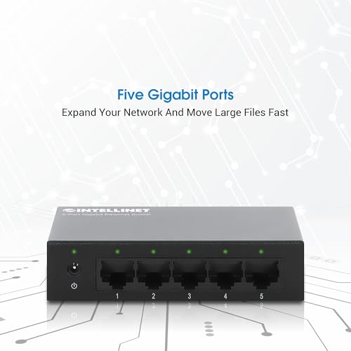 Intellinet 5-Port Gigabit Ethernet Network Switch, Ethernet Splitter - Unmanaged | Plug & Play | Auto Traffic Optimization | Fanless Metal Housing - For Computer Networking Hub, Desktop 530378