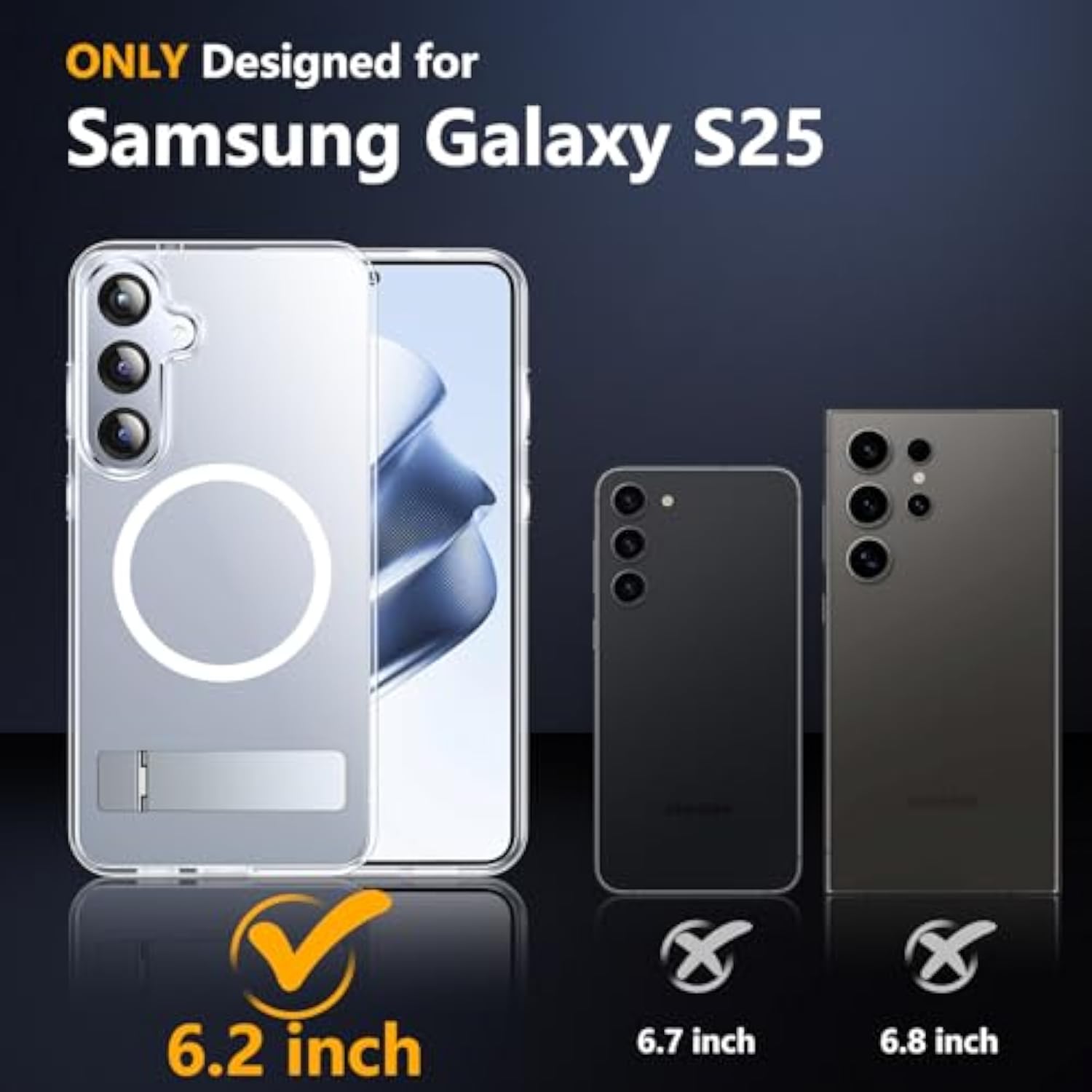 Magnetic For Samsung Galaxy S25 Case, [3 Stand Ways][ Grade Drop Protection] With Invisible Stand Shockproof Slim Case For Samsung Galaxy S25 6.2", Clear