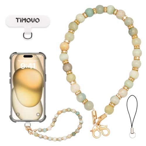 Marble Beaded Phone Wrist Strap, Hands-Free Healing Beaded Cell Phone Charms Strap Lanyard with Tether Tab, Elegant Healing Stone Wristlet Bracelet