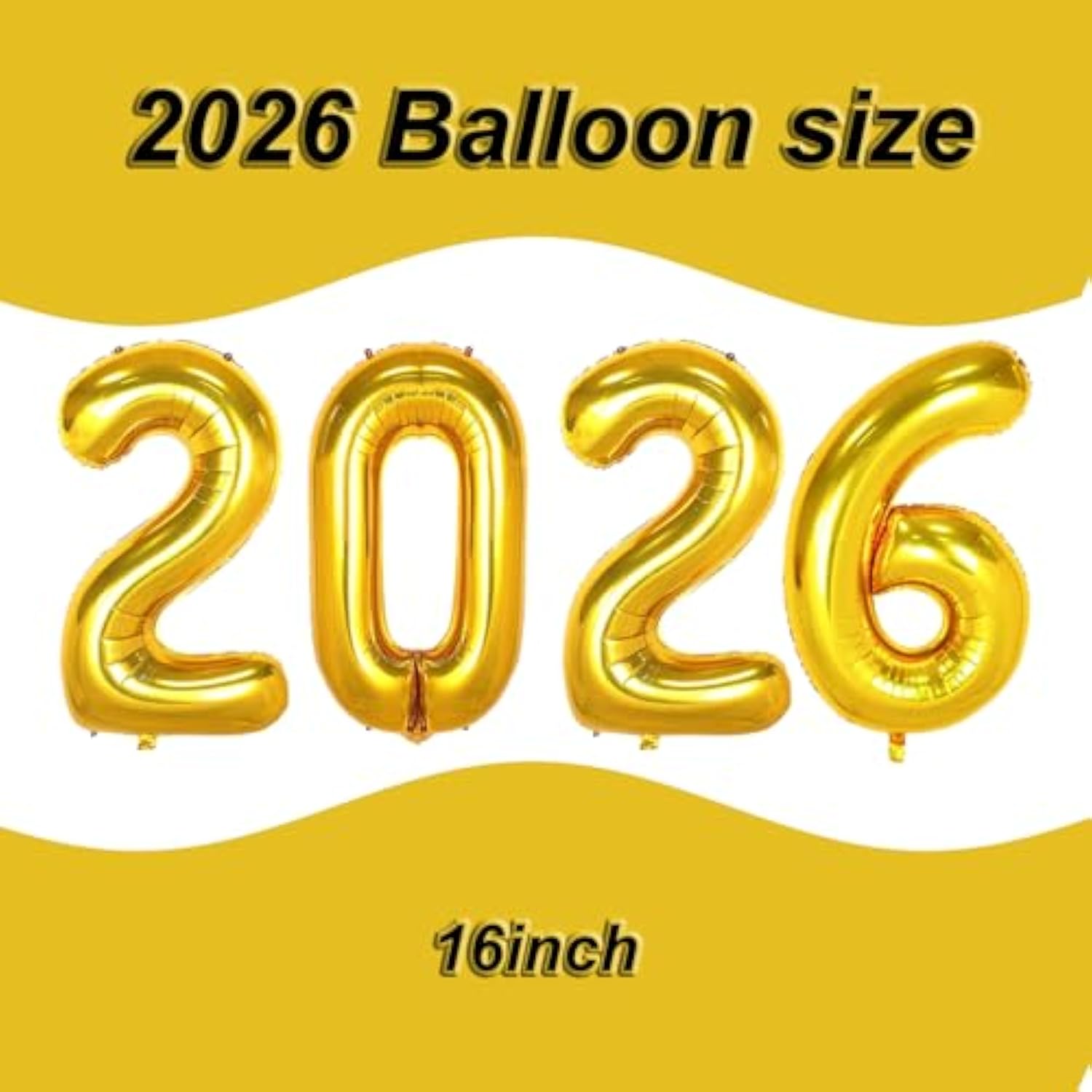 16 Inch Gold 2026 Number Balloons for New Year Party and Decorations