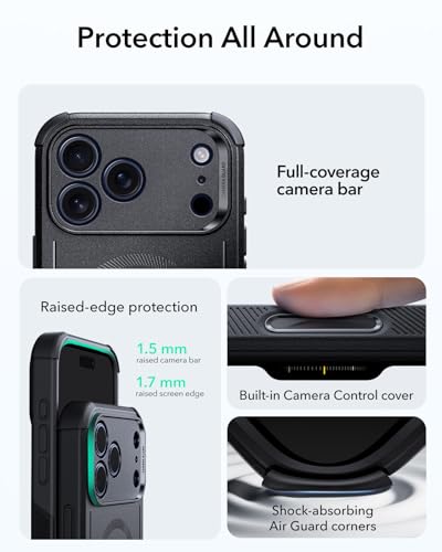 ESR for iPhone 17 Pro Max Phone Case, 23ft Military-Grade Drop Protection, Shock-Absorbing Rugged Cover, MagSafe Accessories Compatible, Cyber