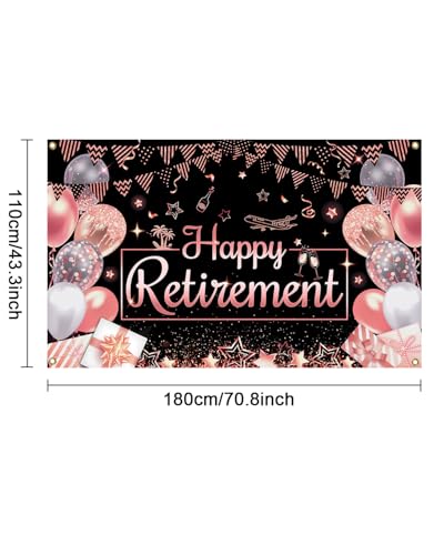 Happy Retirement Banner for Women (Rose Gold, 70.8x43.3 inch)