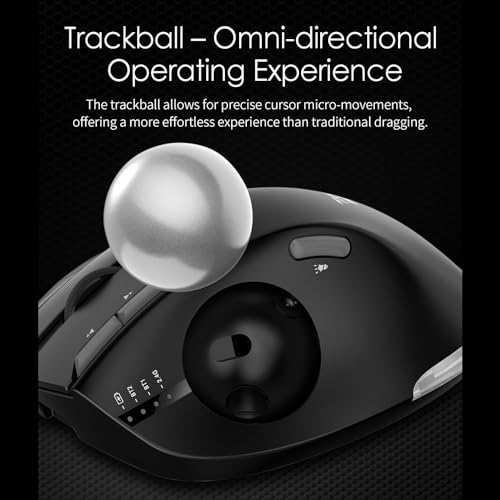 F-33 Wireless Trackball Mouse - Easy Thumb Control, Precision And Smooth Tracking, Tri-Mode Ergonomic Mouse Wirh Programmable And Adjustable Mouse Angle Compatible For Pc, Laptop - Black