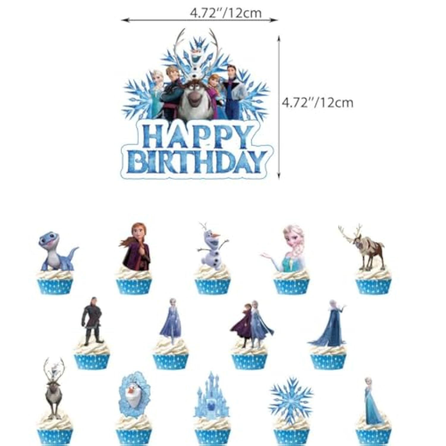 49Pcs Frozen Theme Party Set with DIY Cake Toppers and Backdrop for Kids