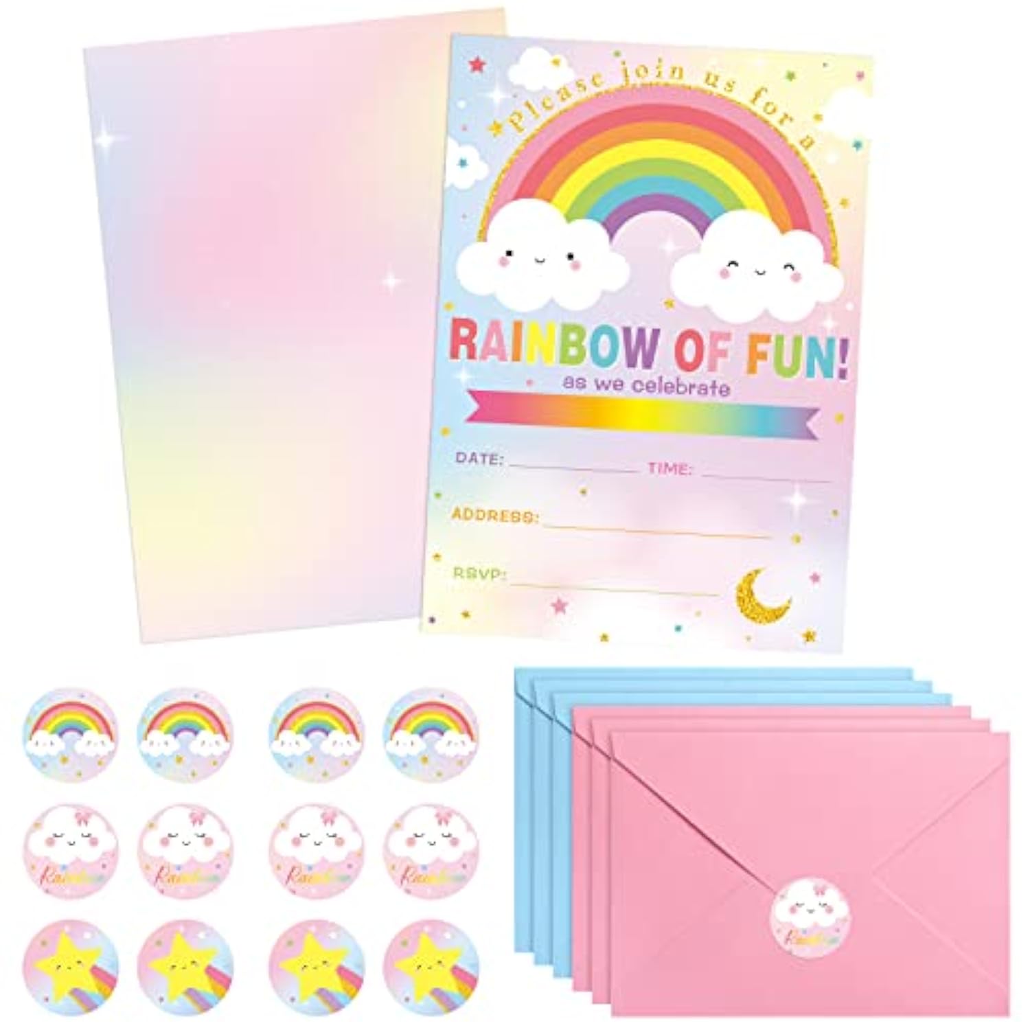 24 Sets Rainbow Birthday Invitations With Envelopes And Stickers For Girls Party Invitations For Kids Rainbow Birthday Baby Shower Party Decoration