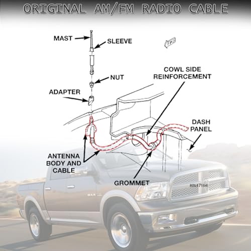 Antenna Cable Compatible for 2002-2010 Dodge Ram 1500 2500 3500 Replacement Antenna Assembly 56043089AF