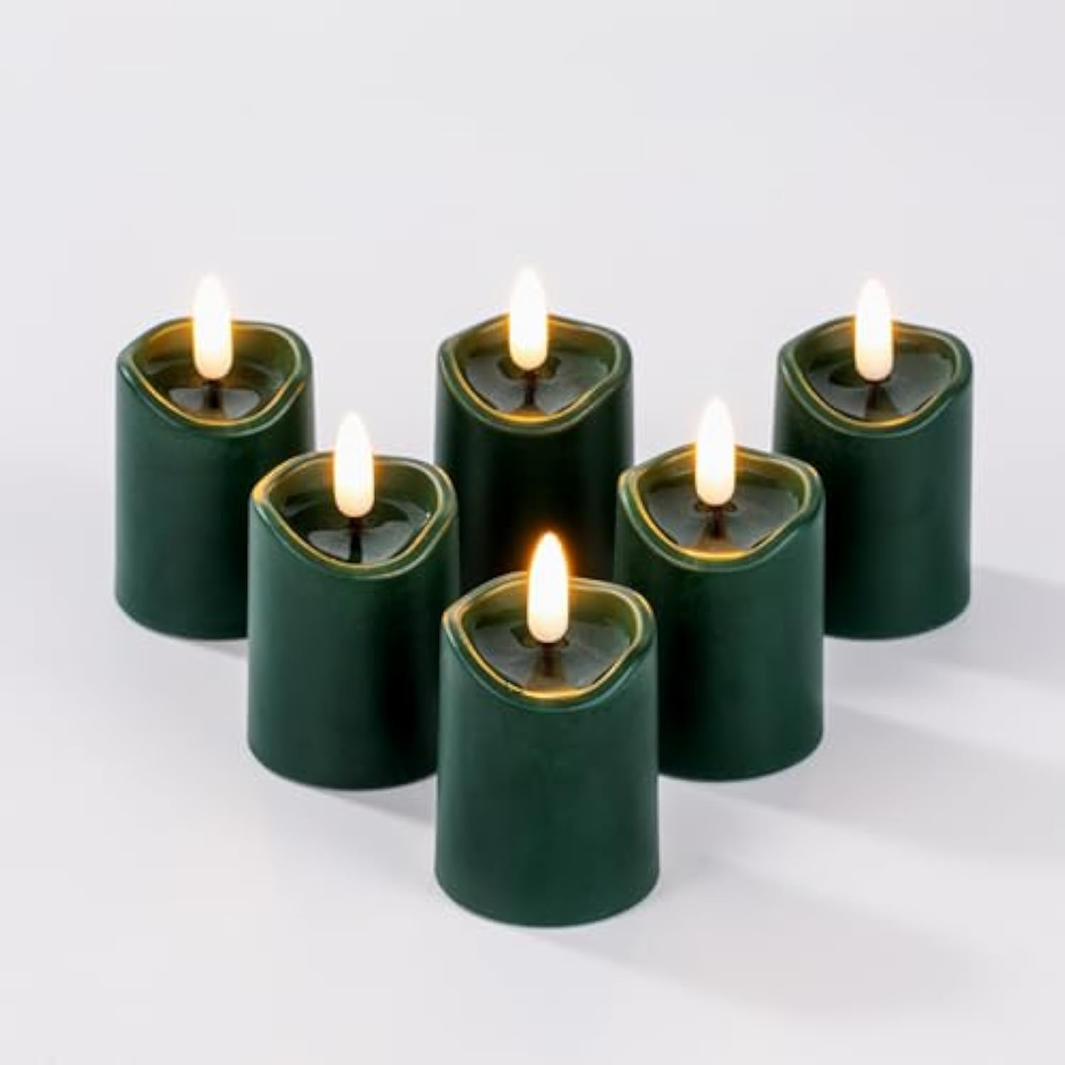 Simplelight Green Flameless Votive Candles With Timer, Realistic Black Wick Advent Wreath Candles Battery Operated, Battery Included, D 1.8” X H 3.1”, Set Of 6 For Christmas Decoration(Green)
