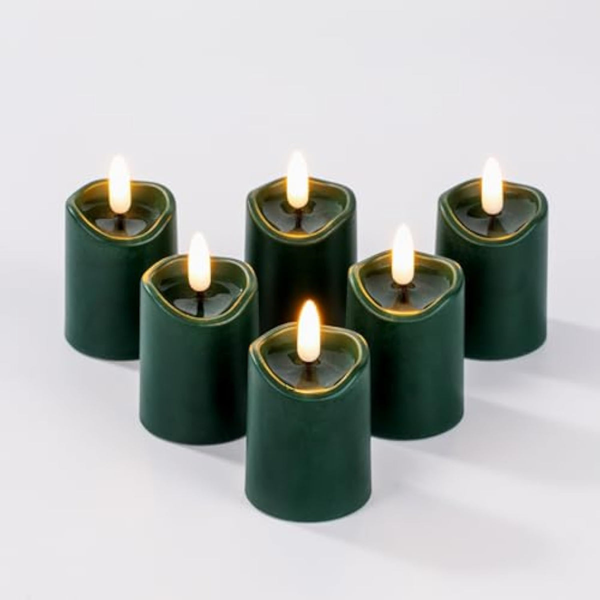 Simplelight Green Flameless Votive Candles With Timer, Realistic Black Wick Advent Wreath Candles Battery Operated, Battery Included, D 1.8” X H 3.1”, Set Of 6 For Christmas Decoration(Green)