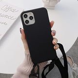Cute Soft Silicone Crossbody Phone Case with Adjustable Shoulder Strap for iPhone 13 - Black