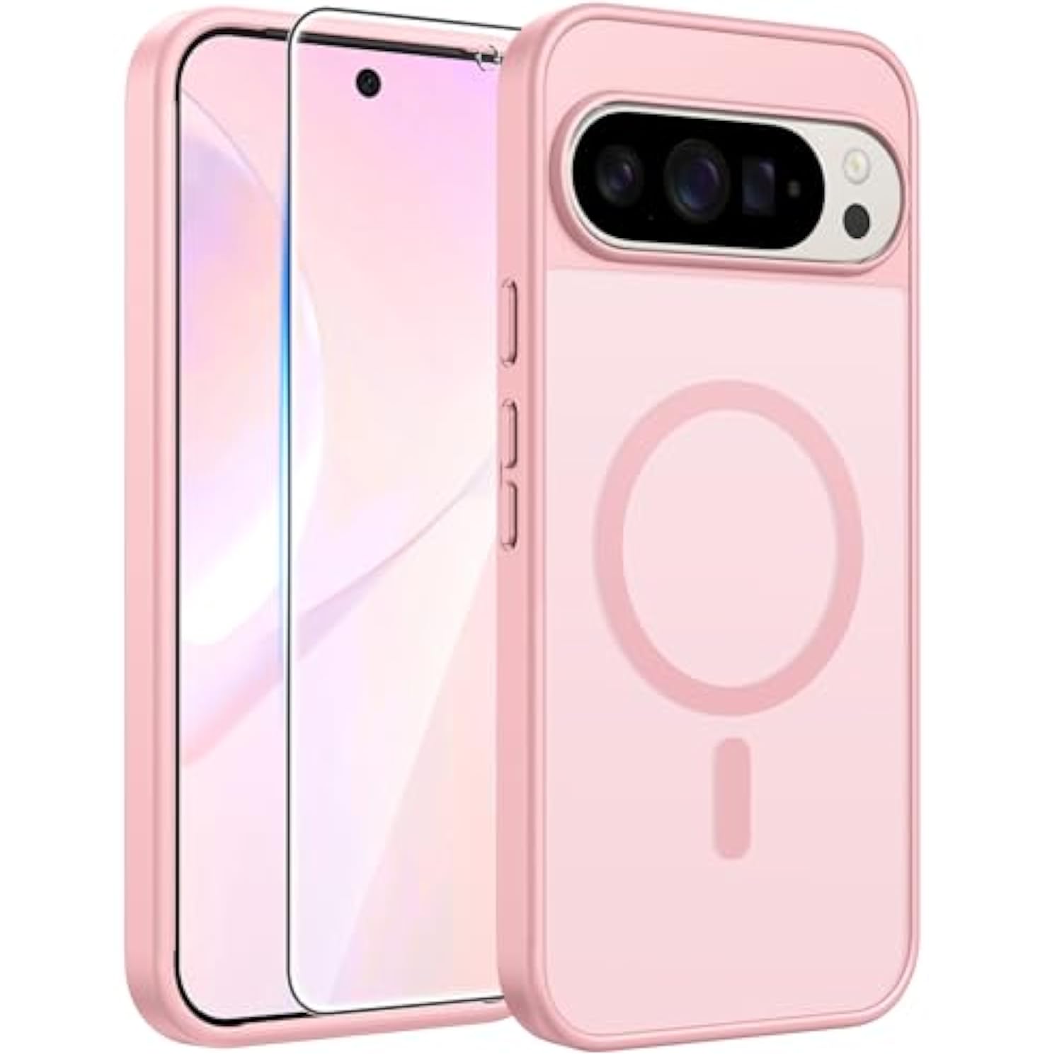 Google Pixel 9 Pro XL Case: Magnetic Matte Shockproof Military Grade Protection (Pink)