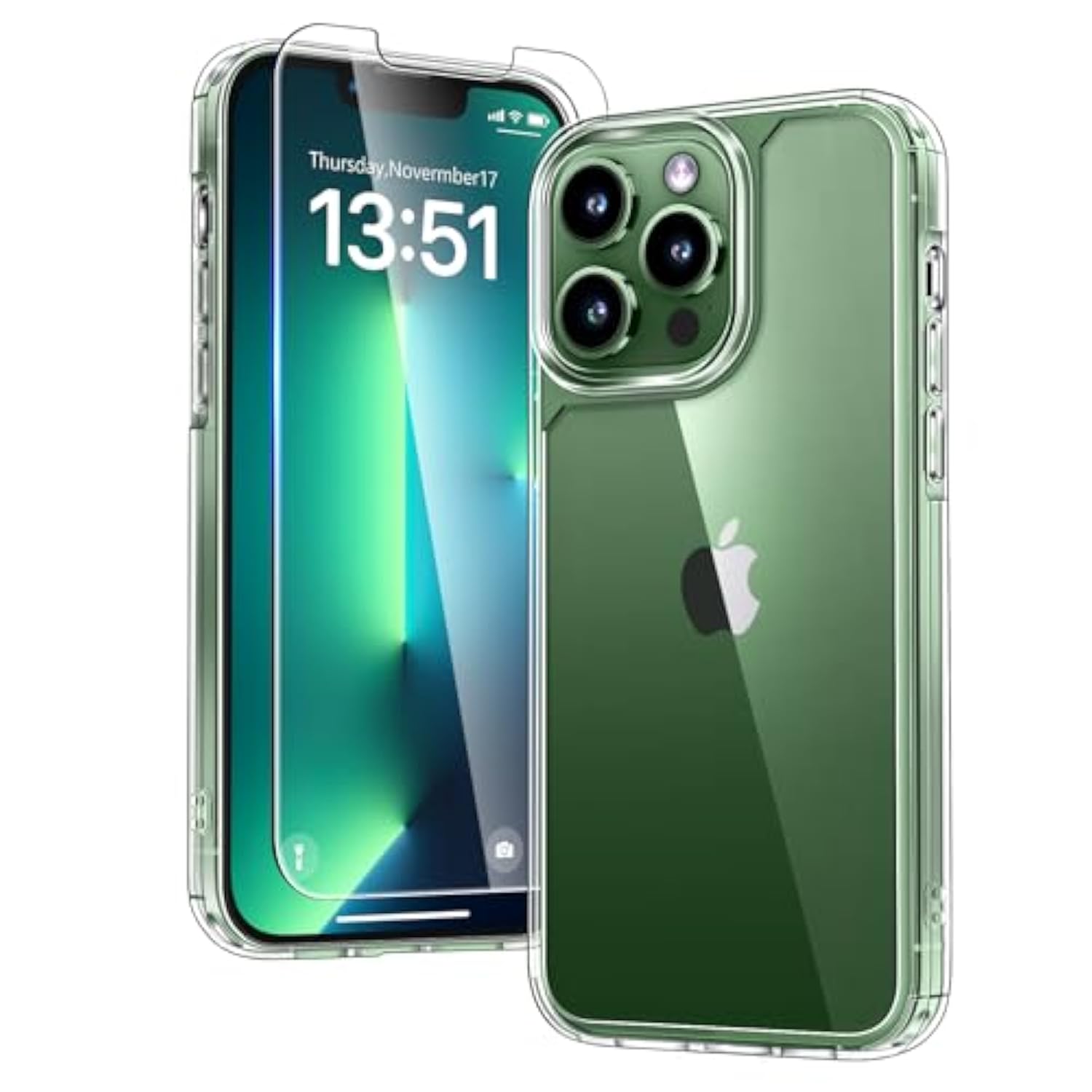 3 In 1 For Iphone 13 Pro Max Case Clear, With 2X Screen Protector, [Not Yellowing][-Grade Drop Protection] Slim Shockproof Phone Case For Iphone 13 Pro Max 6.7 Inch