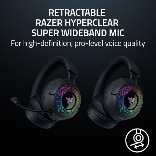 Razer Kraken V4 Wireless Gaming Headset: 2.4GHz, Bluetooth, USB - Super Wideband Mic - 40 mm Drivers - 9 Zone RGB Lighting - for PC, Mac, PS5,