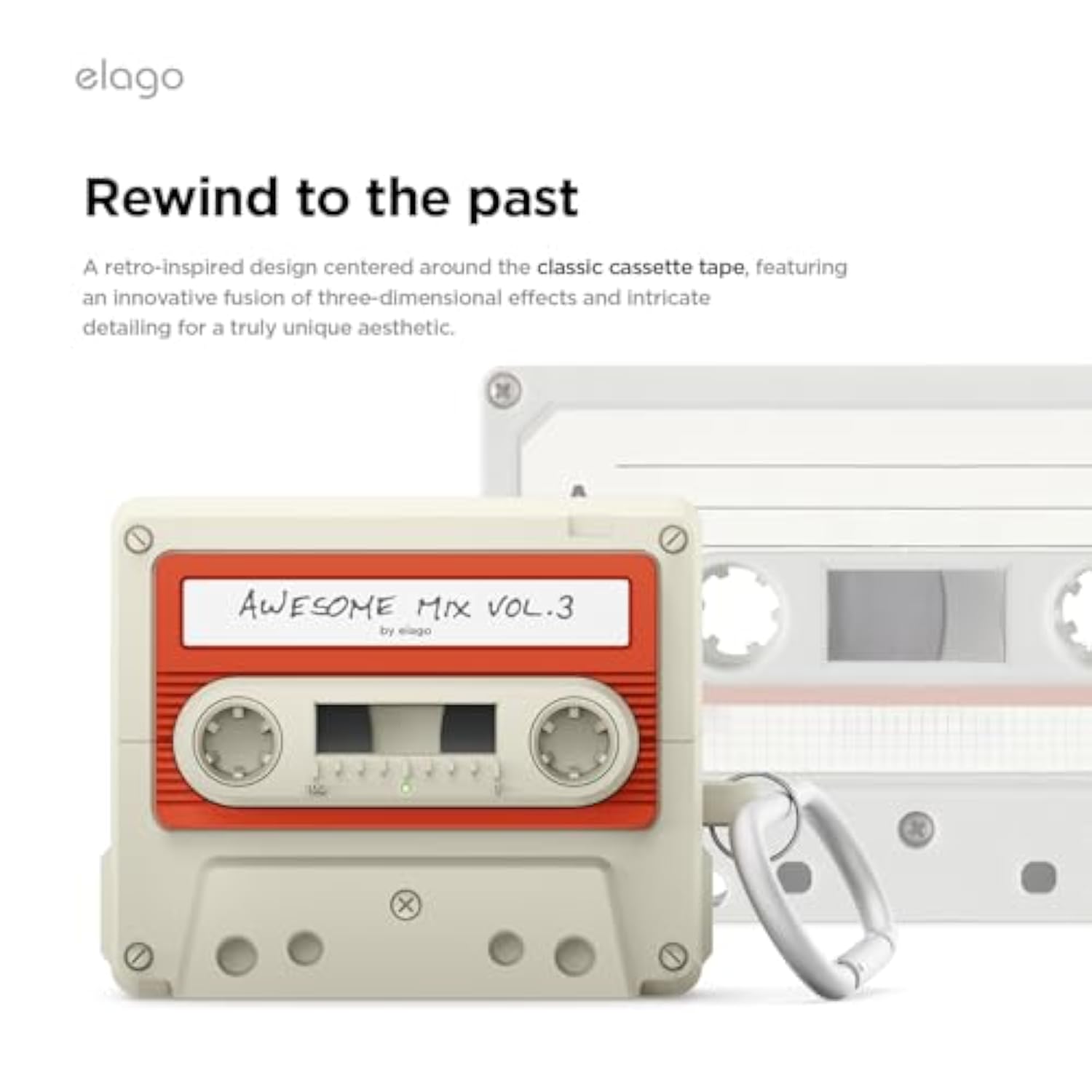 elago Compatible with Samsung Galaxy Buds 3 Pro & 3 & 3 FE Case, Cassette Tape Design Cover with Carabiner, Full Protection, Headphone Accessories, for Men, for Women