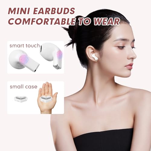 Pink Heart Wireless Earbuds for Girls Kids, Cute Small Mini Tiny Invisible Earbuds Wireless Bluetooth for Small Ears Canals Women Rose Gold Kawai