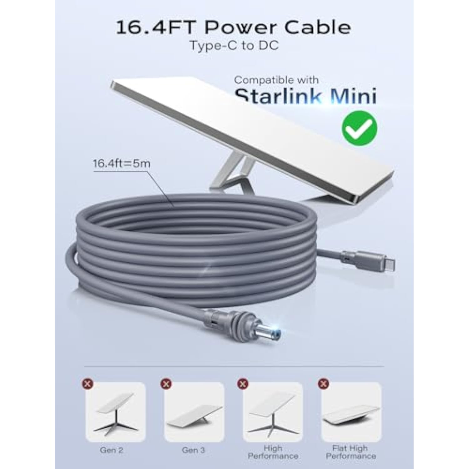 Starlink Mini Cable 16.4Ft/5M Pd100W Starlink Mini Usb C To Dc Power Cable Accessories Waterproof 18Awg For Outdoor Travel Work With 100W Or 20V Pd Source Durable
