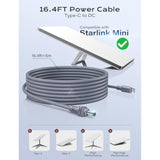 Starlink Mini Cable 16.4Ft/5M Pd100W Starlink Mini Usb C To Dc Power Cable Accessories Waterproof 18Awg For Outdoor Travel Work With 100W Or 20V Pd Source Durable