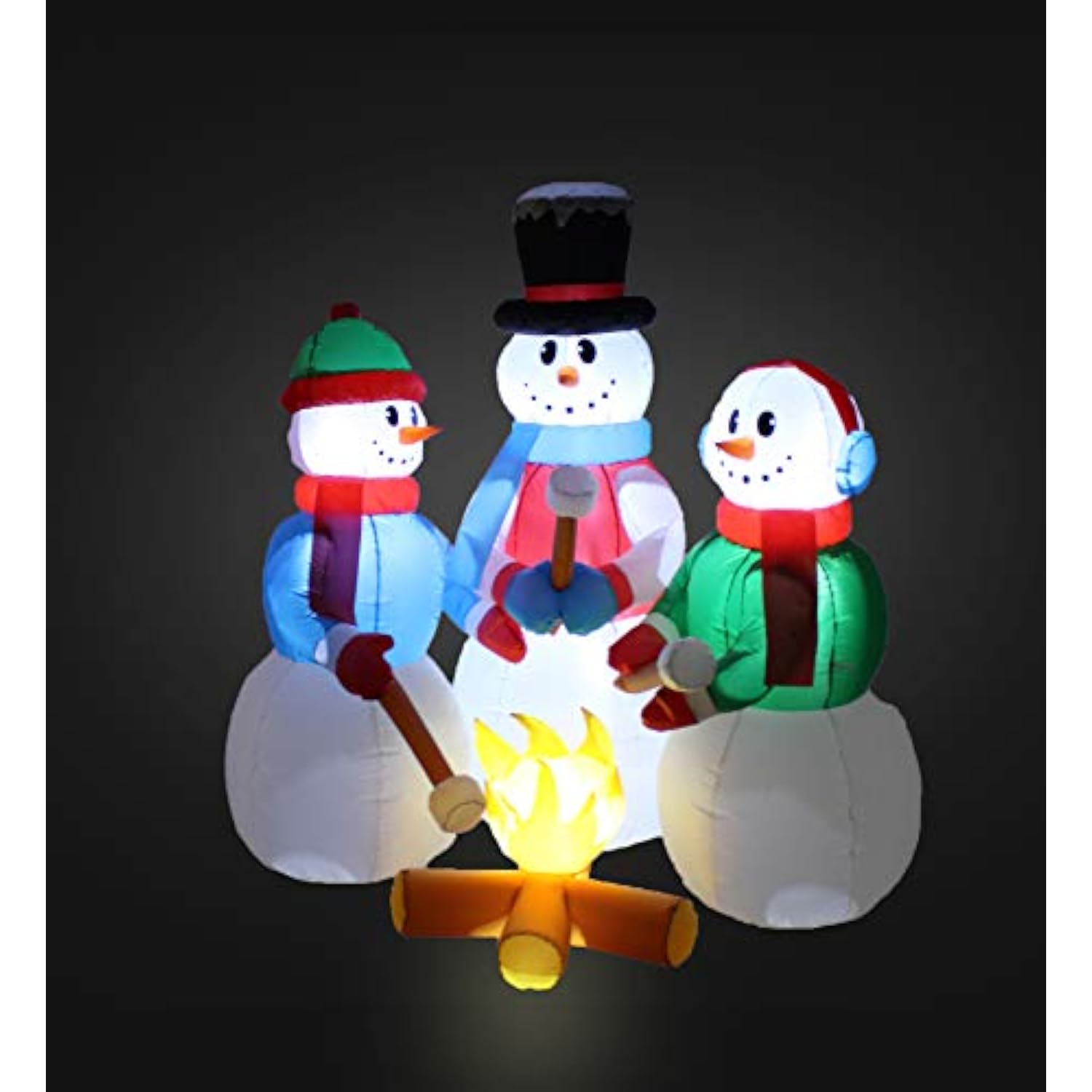 5 Foot Tall Huge Christmas Inflatable Snowmen Snowman Campfire Camping Roasting Marshmallows Led Lights Outdoor Indoor H