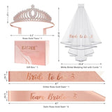Bachelorette Party Decorations Kit, Bridal Shower Supplies, Rose Gold Bride To Be Bachelorette Sash Veil Crown Tiara For Bride, Team Bride Tribe Sash For Bridesmaids