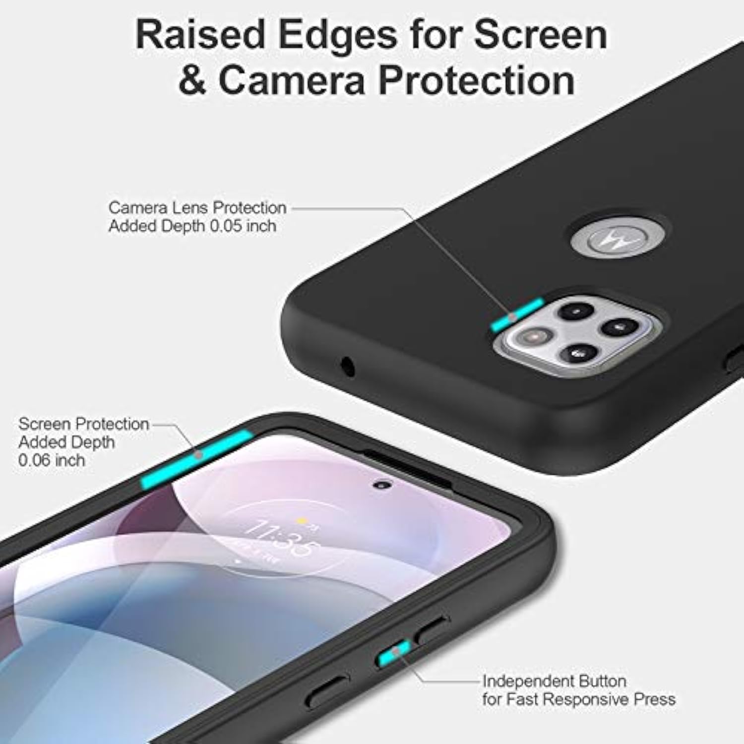 V/A For Motorola One 5G Ace Case With Built-In Screen Protector, Full Body Protection Shockproof Cover Case, [Rugged Pc Front Bumper + Soft Tpu Back Cover] Armor Protective Phone Case (Black)