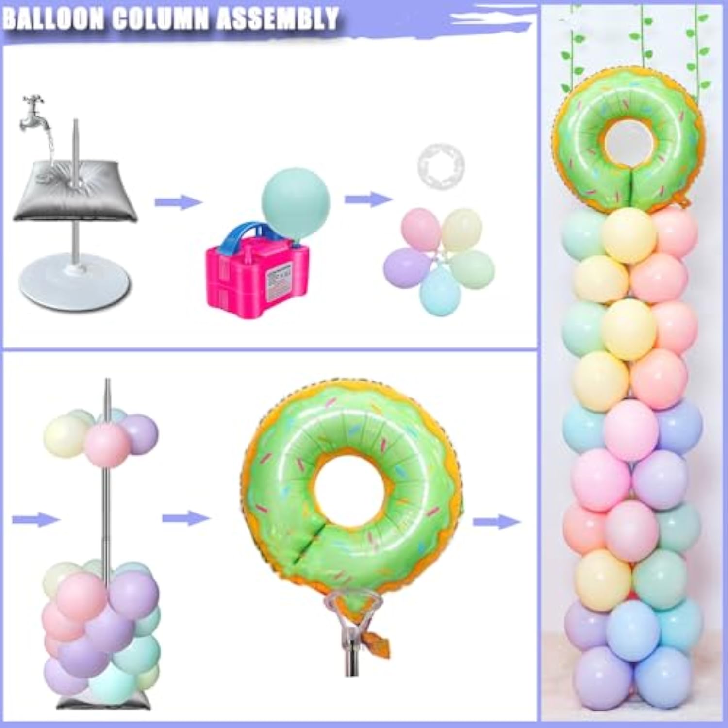 Balloon Columns Stand Set Of 4, 7 Feet Telescoping Ballon Arches Stands With Bases For Floor, Height Adjustable Metal Ballon Tower Pillar Kits For Graduation, Birthday, Baby Shower