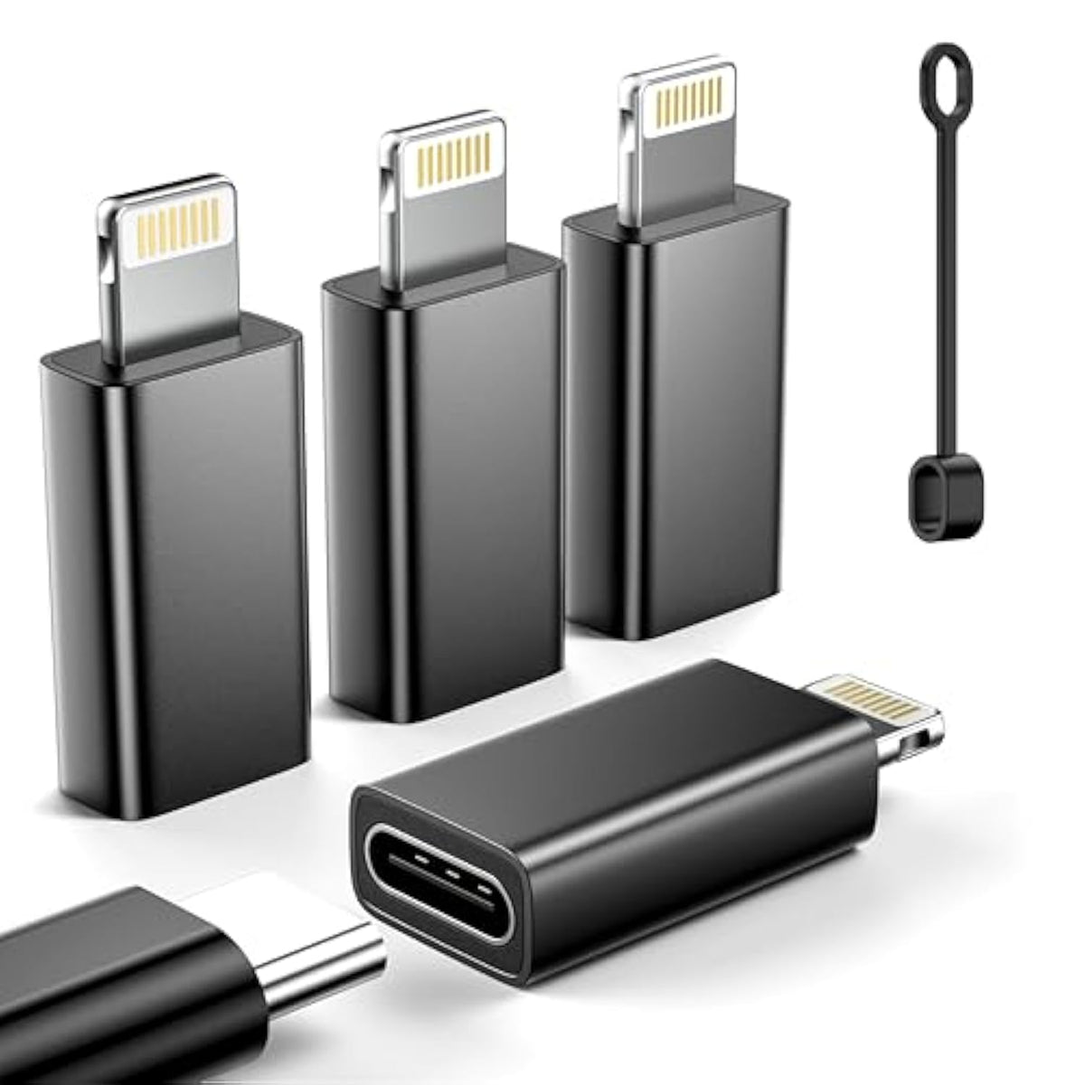 Mfi Certified 27W Usb C To Lightning Adapter (4 Pack) - Fast Charging Data Sync, Lightning To Usb Type C Cable Adapter For Iphone14/13/12 Series, Ipad, Airpods, With Anti-Lost Loop, Not For Audio/Otg