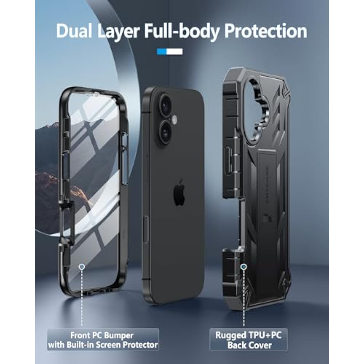 For Iphone 16 Phone Case: For Iphone 16 Case With Kickstand Shockproof Military Grade Protective Cover - Dual Layer Full Protection Sturdy Matte Textured Drop Proof - 6.1 Inch Black