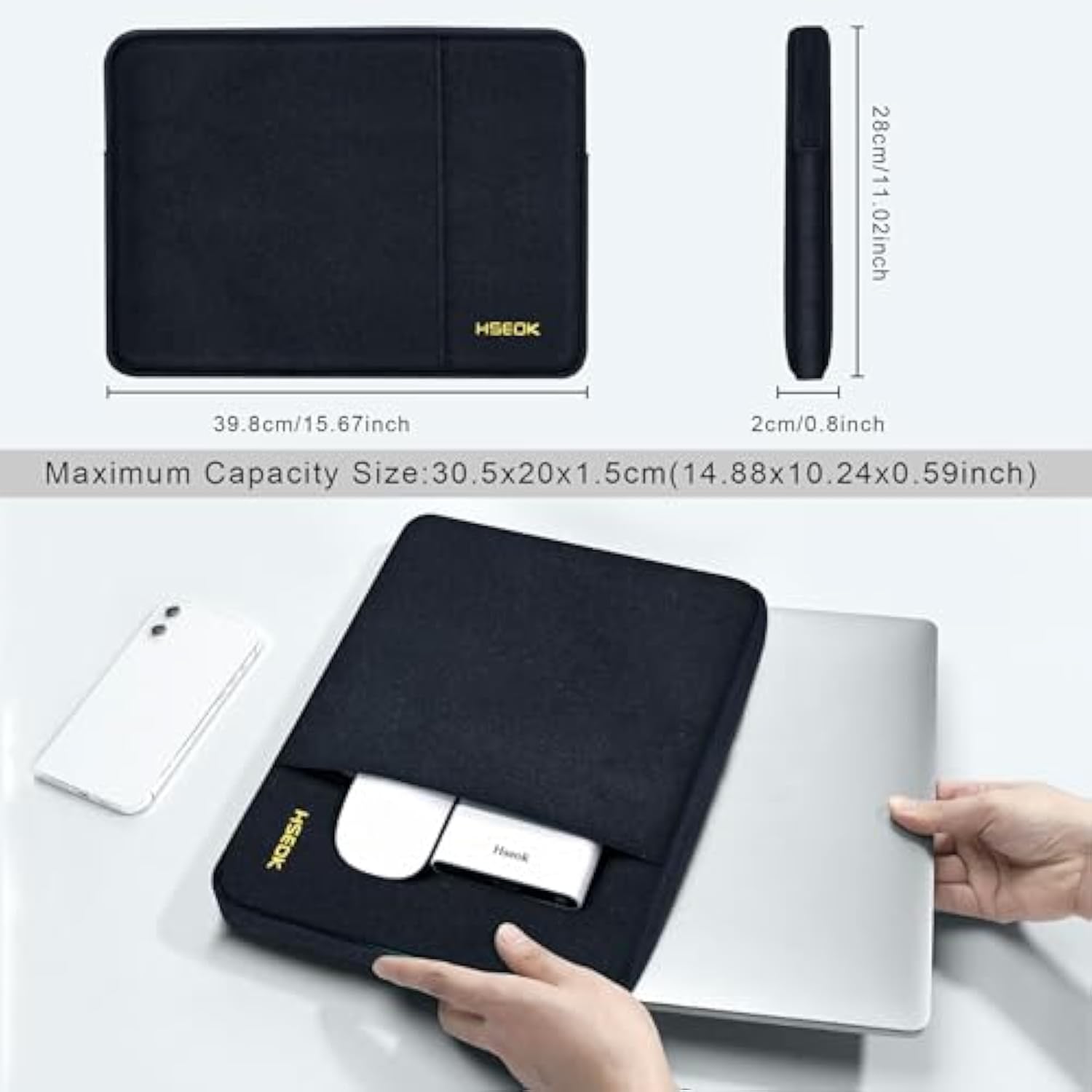 Laptop Case 15.6 Inch Sleeve, Shockproof Protective Water Repellent With Accessory Pocket,Compatible With Mac Pro 16 Inch 2025-2019, Sleeve Bag For Most 15 15.6 16 Notebooks,Black