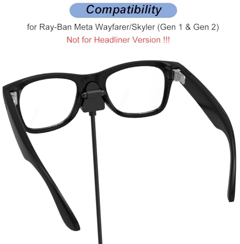 Charger for RayBan Meta Wayfarer/Skyler (Gen1 & Gen 2) - Replacement USB Charging Cable Accessories for Ray-Ban Meta Smart AI Glasses (2-Pack,