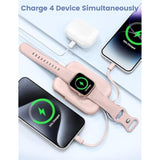 Portable Charger, 5000Mah Portable Charger Power Bank With Built-In Cables, Travel Keychain Battery Pack For Apple Watch Ultra 2/10/9/8/Ultra/7/6/Se/5, Iphone 16/15/14/13/12, Pink