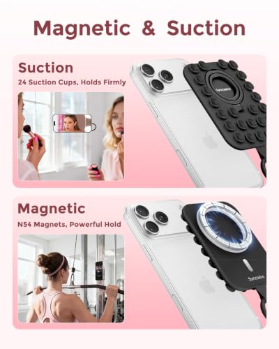 Magnetic Phone Grip for MagSafe, Magsafe Suction Phone Grip with Silicone Cup, Dual Ring Phone Holder for Mirror Selfie & Video Recording, Removable