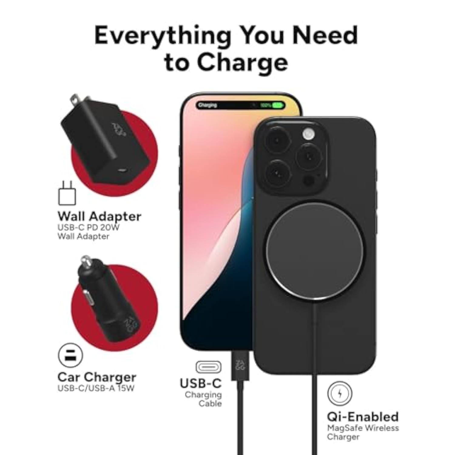 ZAGG Desktop Essentials International Travel Kit - International Power Adapter, Foldable Bluetooth Keyboard, Mouse, Wireless Charger, USB C Charging Cable, HDMI, Car Charger, 20W USB C Charging Block