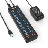 Powered Usb Hub, 11-Port Usb 3.0 Hub Splitter - 10 Usb 3.0 Data Transfer Ports