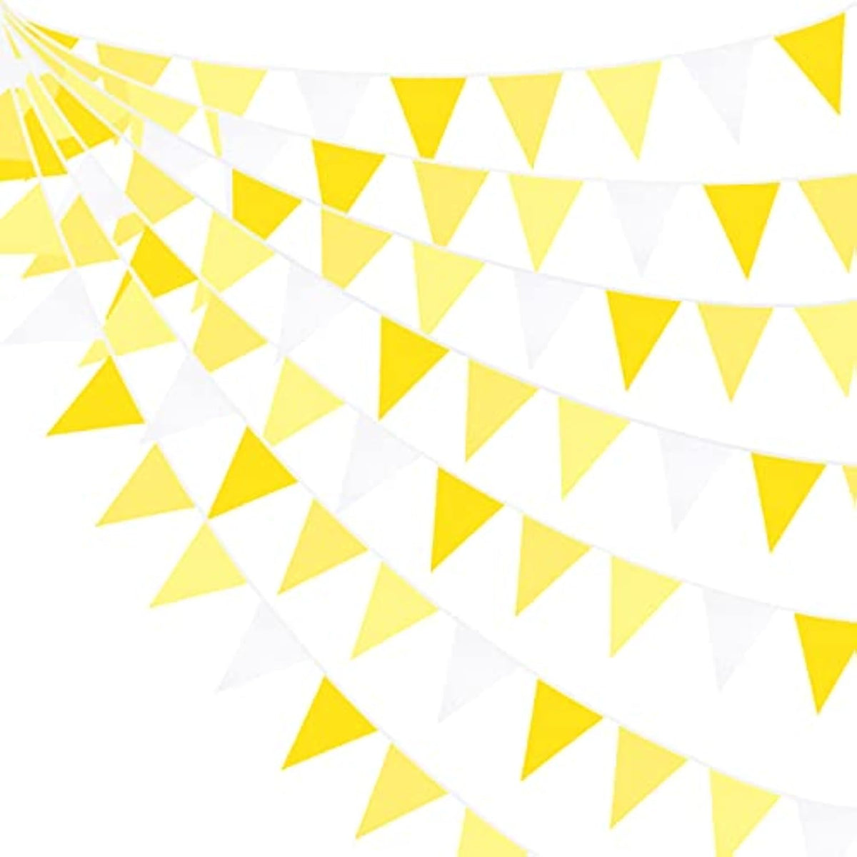 32Ft Yellow Party Decorations Yellow White Pennant Banner Fabric Triangle Flag Bunting Garland For Lemon Bee Sunflower Birthday Baby Shower Anniversary Wedding Party Home Outdoor Garden Decorations