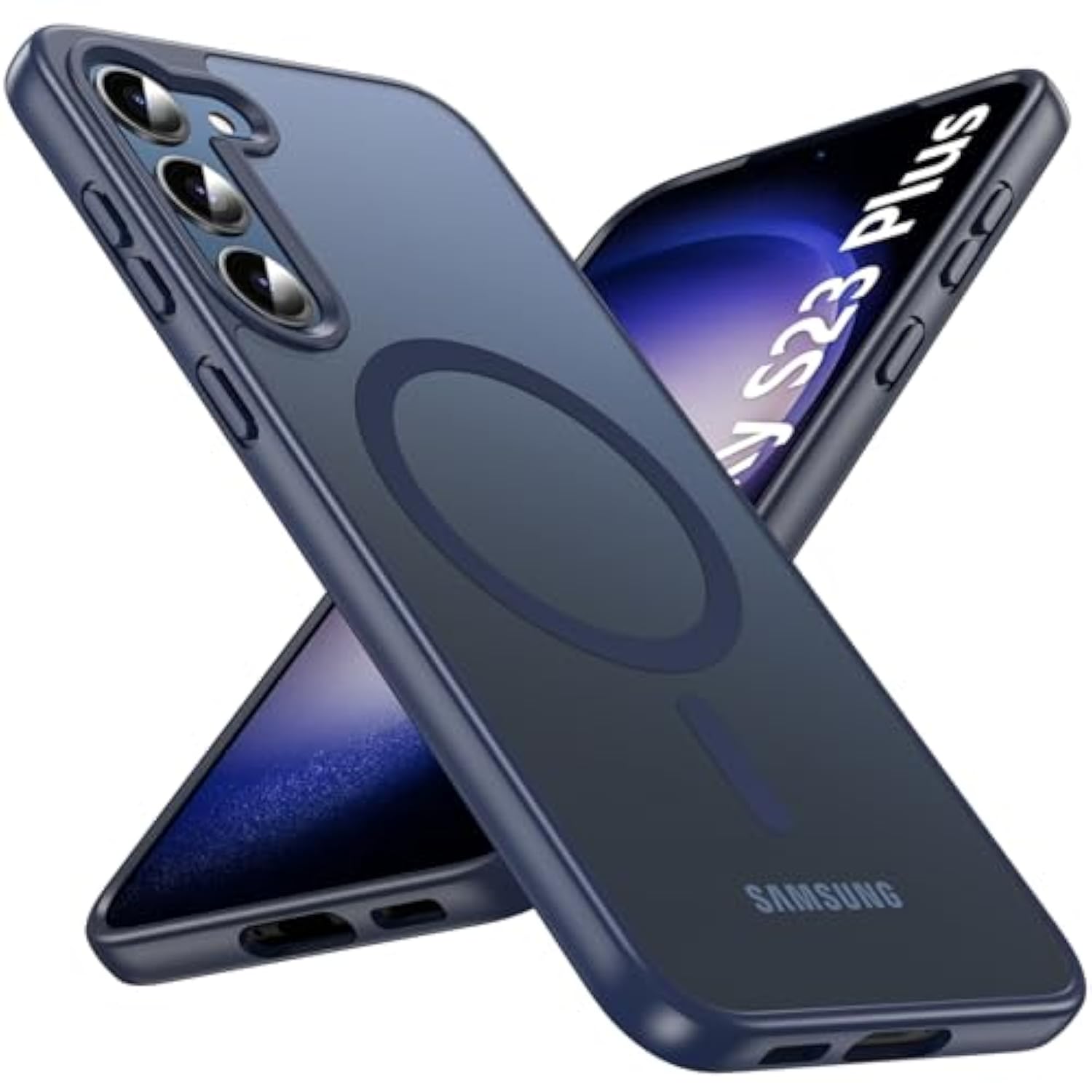 For Samsung Galaxy S23 Plus Case 6.6'', Magnetic S23 Plus Case Compatible With Magsafe, [Military Grade Shockproof] Translucent Back Slim Bumper Cover Phone Case, Blue
