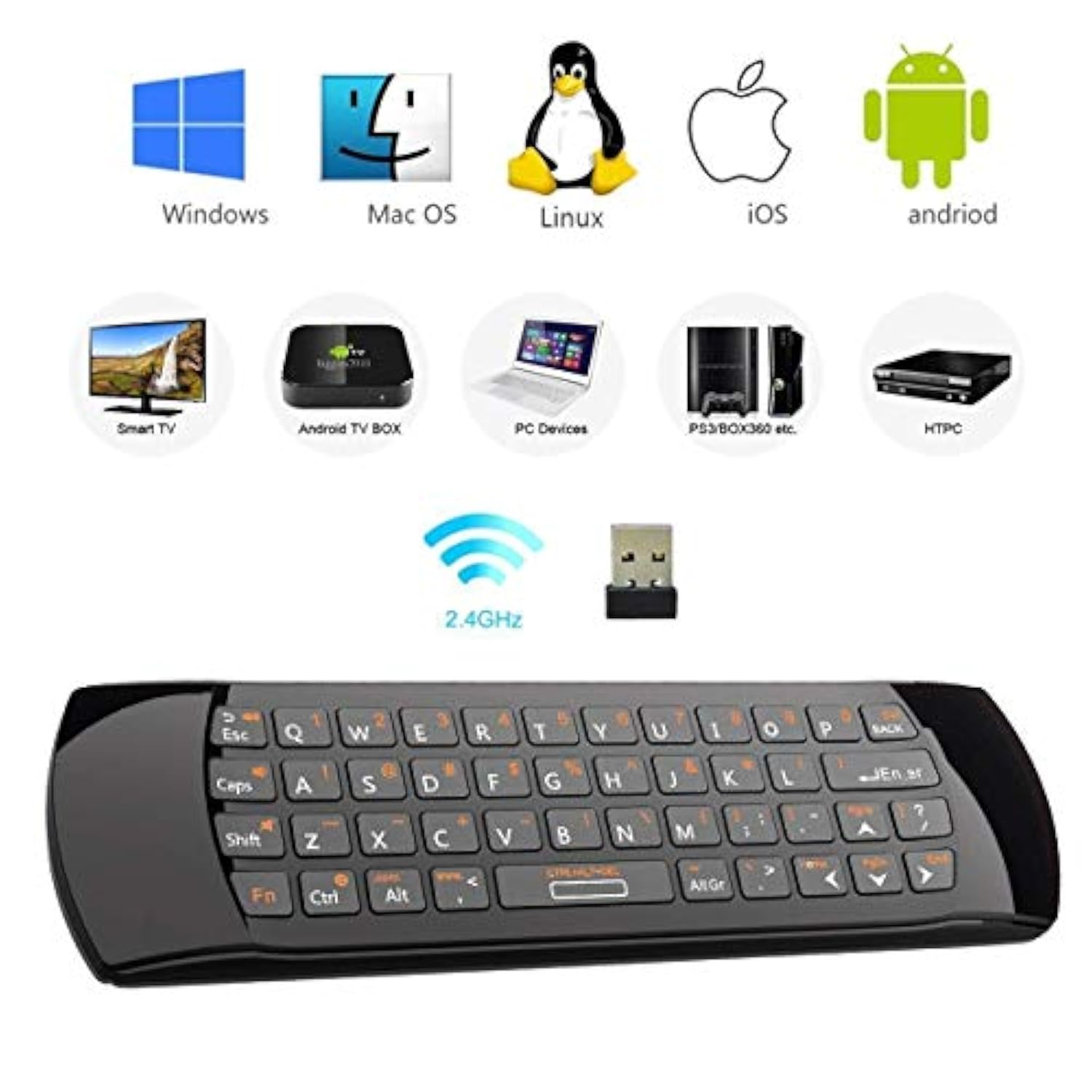 Mini I25 Multifunction Portable 3 In 1 2.4Ghz Wireless Fly Mouse Keyboard And Remote Control With Rechargeable Li-Ion Battery For Pc, Laptops, Linux, Android Tv Boxs, Windows, Windows, Iptv