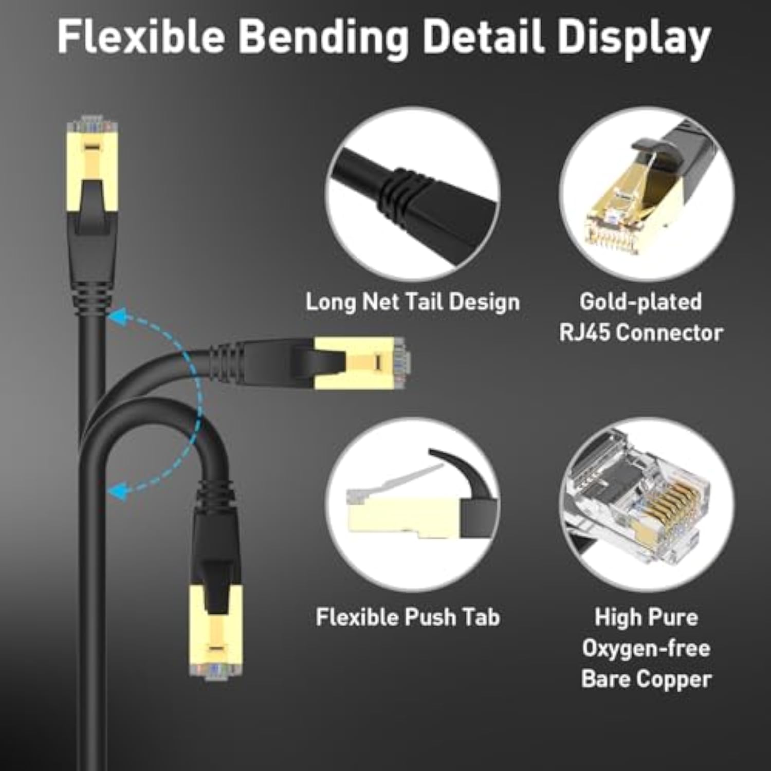 Cat8 Ethernet Cable,10Ft 2Pack Patch Cord, Heavy Duty High Speed Cat8 Lan Netw