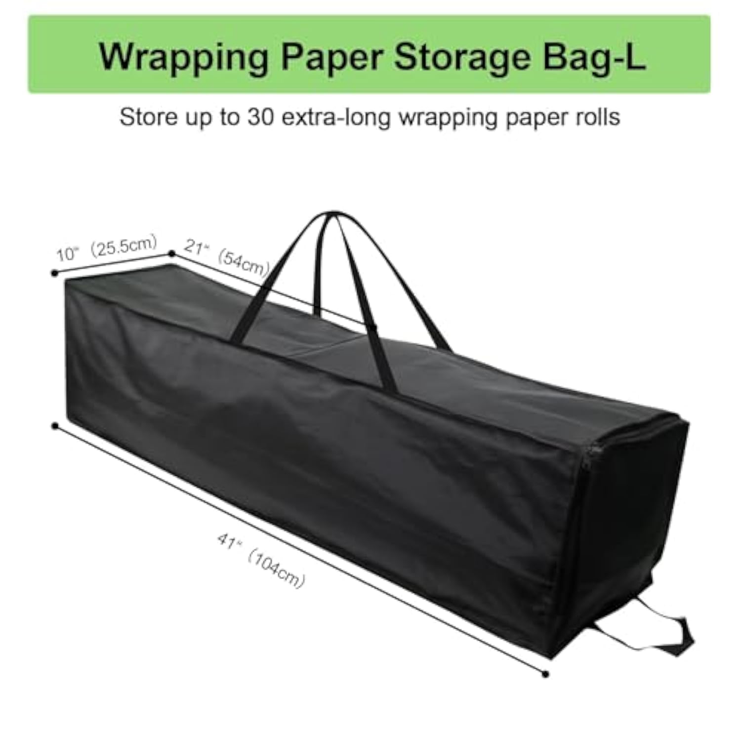 Christmas Wrapping Paper Storage Bag, 41" Gift Wrap Organizer Storage For Paper Rolls Up To 30 Rolls, Heavy Duty Waterproof Wrapping Organizer With Side Pockets&Handles&Zipper, Black