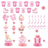 Pink baby shower décor with welcome baby banner and sign for girls