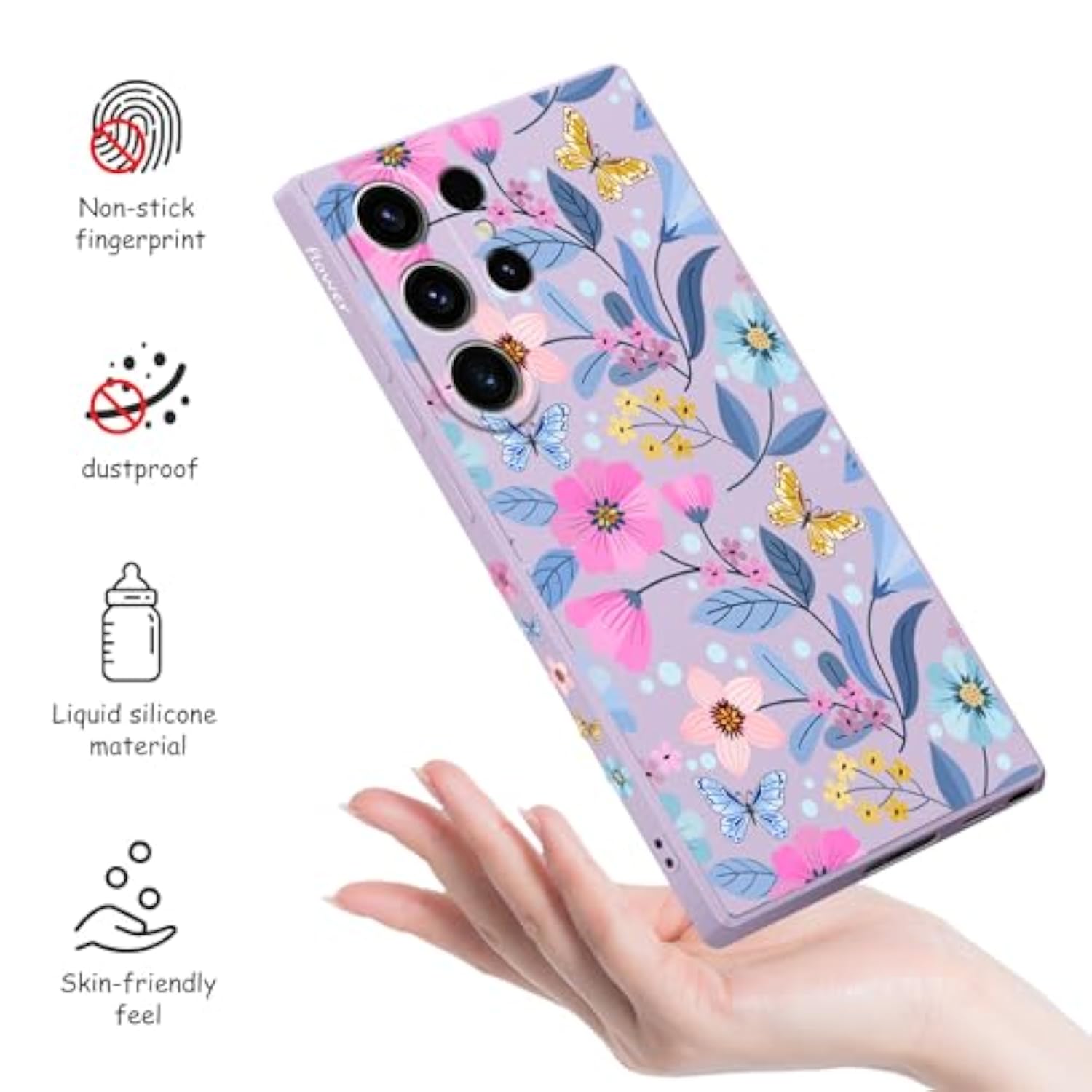 For Samsung Galaxy S23 Ultra Case, For Samsung S23 Ultra Case Creative Pattern Design Silicone Slim Thin Protective S23 Ultra Phone Cover 6.8"-Flower Purple